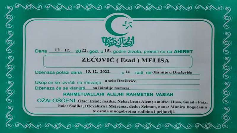 plakata tragično nastradale devojčice Melise